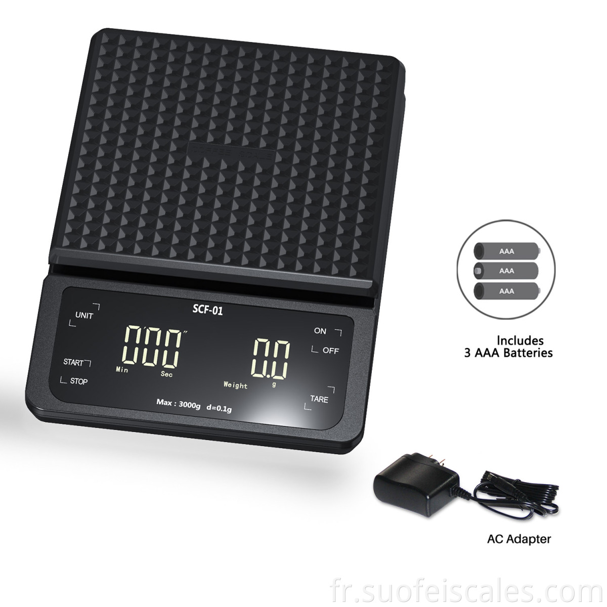 SCF-01 Nouveau design 3kg Affichage LED AAABATTERY Black Electronic Digital Timer Coffee Scale